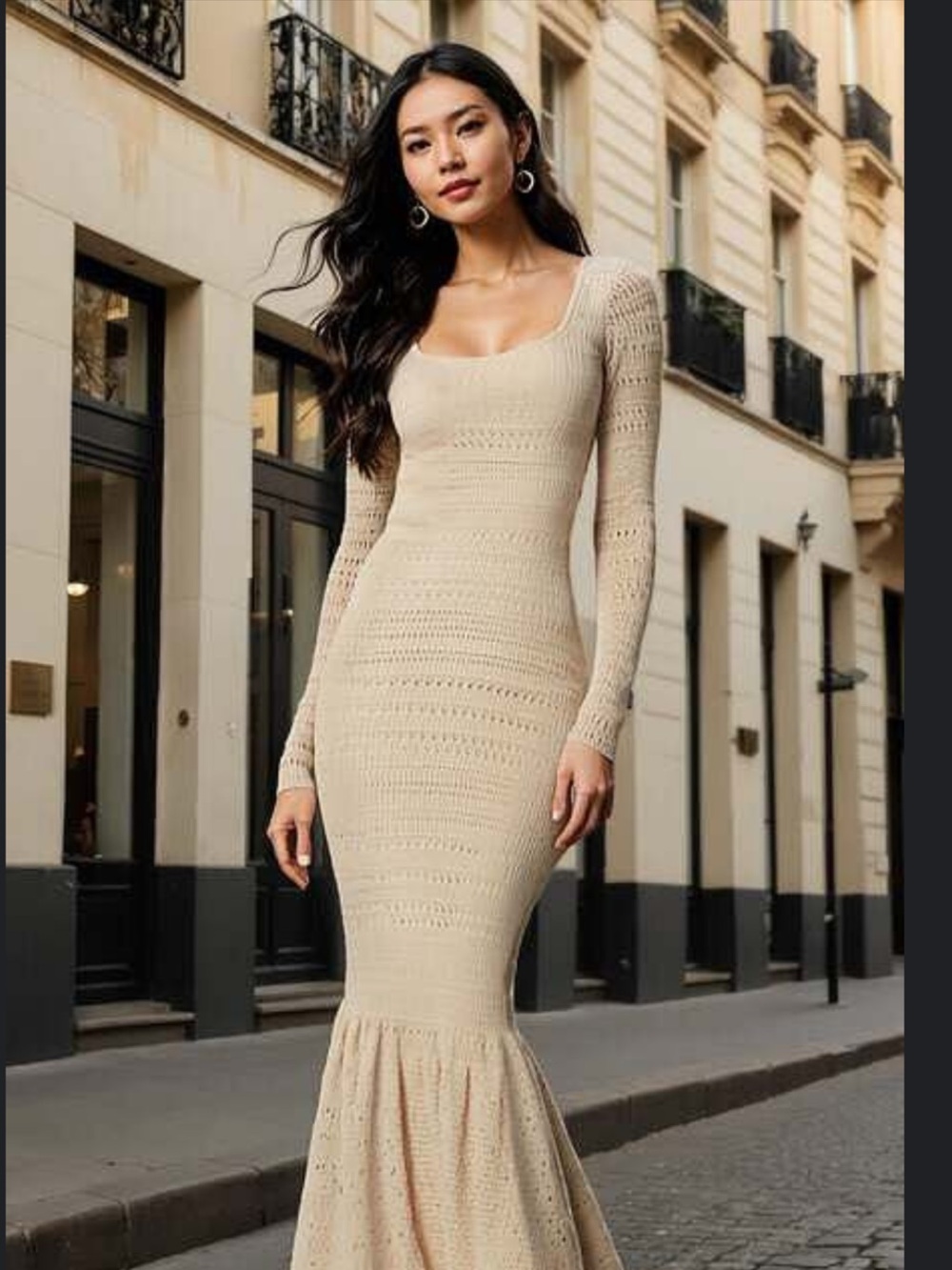 bebe Cream Knit Long Sleeve Mermaid Maxi Dress

It has never been washed.